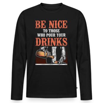 Barman Mixologue Soyez gentil avec - T-shirt manches longues Premium bio Homme - noir - Devant - Nico (187cm)