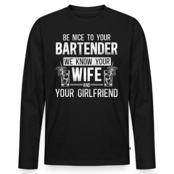 Barman Mixologue Soyez gentil avec - T-shirt manches longues Premium bio Homme - noir - Devant - Nico (187cm)