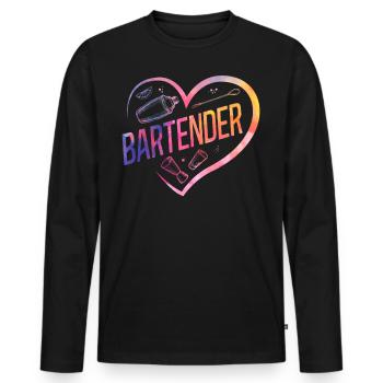 Barman Mixologue Cœur - T-shirt manches longues Premium bio Homme - noir - Devant - Nico (187cm)