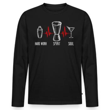Barman Mixologue Travail acharné - T-shirt manches longues Premium bio Homme - noir - Devant - Nico (187cm)