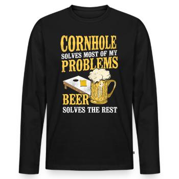 Joueur de sac de haricots de l’équipe Cornhole - T-shirt manches longues Premium bio Homme - noir - Devant - Nico (187cm)