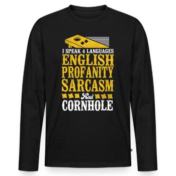 Joueur de sac de haricots de l’équipe Cornhole - T-shirt manches longues Premium bio Homme - noir - Devant - Nico (187cm)
