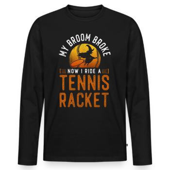 Funny Tennis Player Racket - Männer Premium Bio Langarmshirt - Schwarz - Vorne - Nico (187cm)