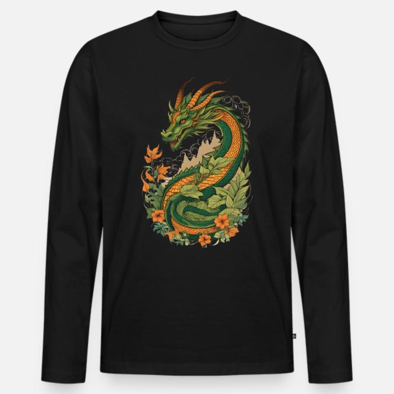 Mystischer Garten der Drachen - Männer Premium Bio Langarmshirt - Schwarz