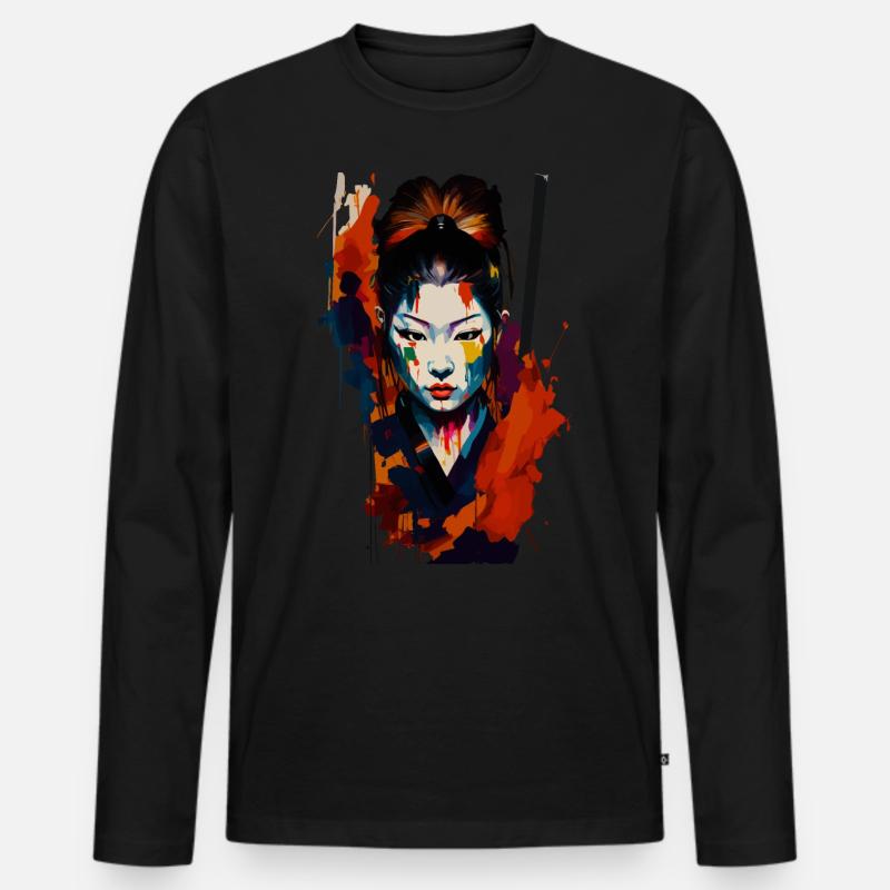 Samurai Kriegerin – Auffällige Spritzer Kunst - Männer Premium Bio Langarmshirt - Schwarz