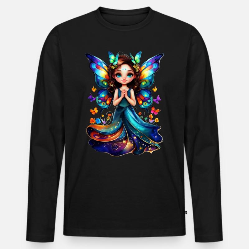 Bezaubernder Schmetterling Fee - Männer Premium Bio Langarmshirt - Schwarz