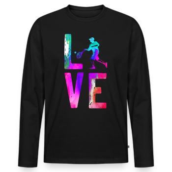 Funny Tennis Player Racket - Männer Premium Bio Langarmshirt - Schwarz - Vorne - Nico (187cm)