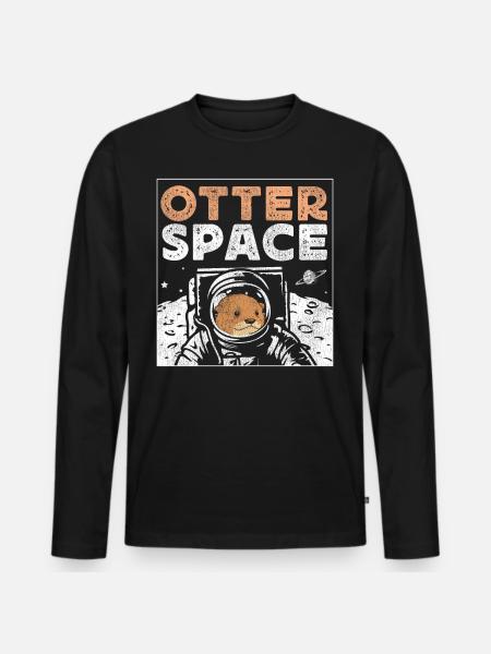 Otter Pun Space Science Astronaut - Men's Premium Organic Long Sleeve Shirt - black