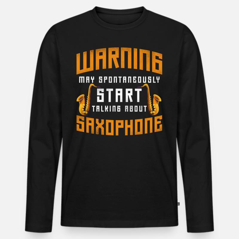 Saxophone Warning May - Männer Premium Bio Langarmshirt - Schwarz