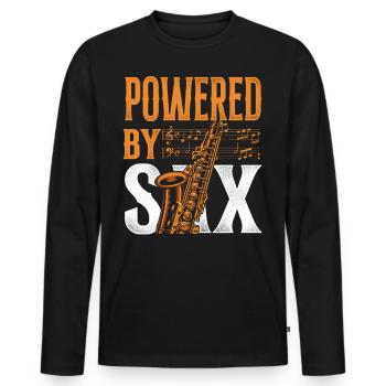 Saxophone Pun Powered By Sax - Men's Premium Organic Long Sleeve Shirt - black - Front - Nico (187cm)