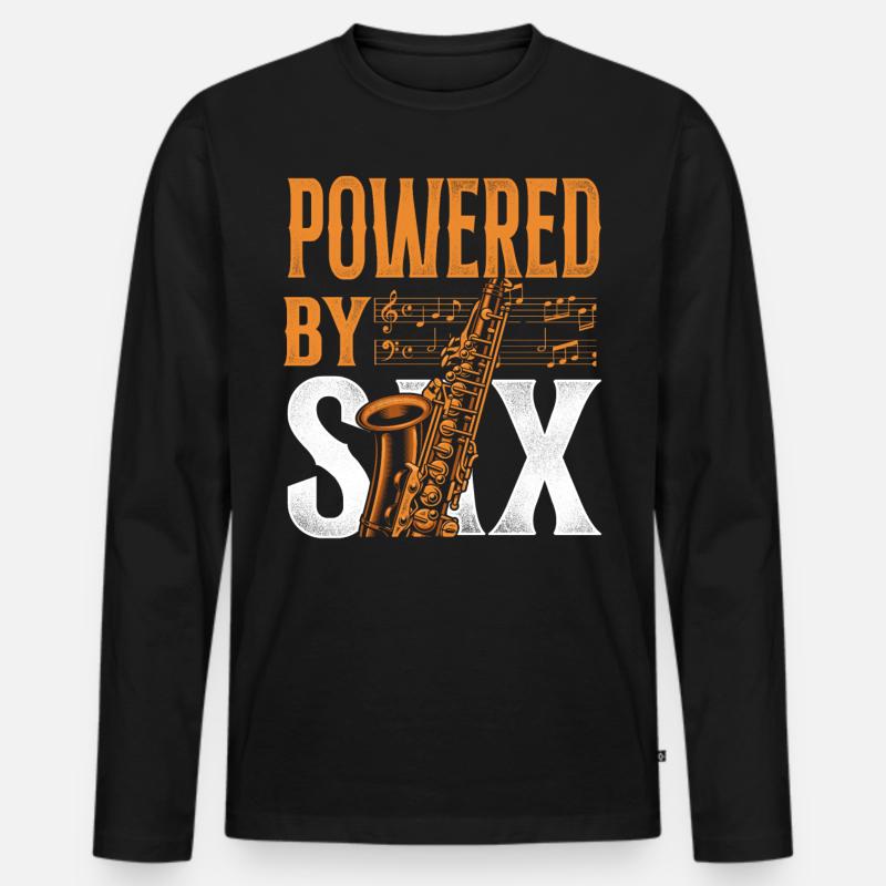 Saxophone Pun Powered By Sax - Männer Premium Bio Langarmshirt - Schwarz