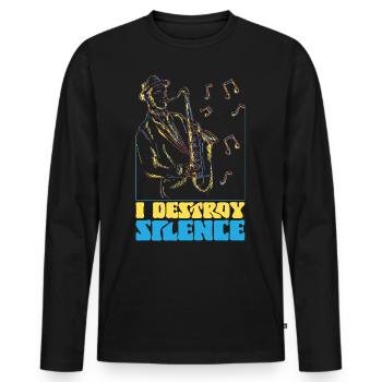 Saxophones I Destroy Silence - T-shirt manches longues Premium bio Homme - noir - Devant - Nico (187cm)
