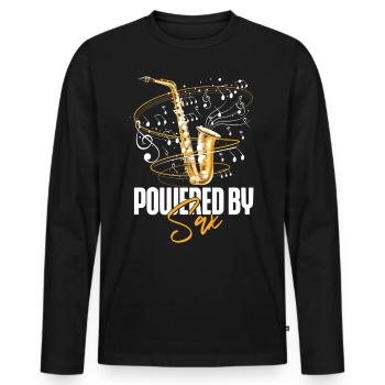 Saxophone Pun Powered By Sax - Men's Premium Organic Long Sleeve Shirt - black - Front - Nico (187cm)