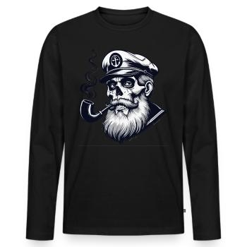 Kapitän Hamburg St Pauli Hansestadt Totenschädel - Männer Premium Bio Langarmshirt - Schwarz - Vorne - Nico (187cm)