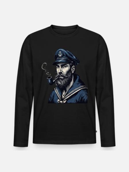 Kaptajn Hamborg Hansestaden St. Pauli kranium - Premium økologisk langærmet T-shirt til mænd - sort