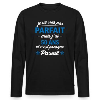 50 ans cadeau d'anniversaire pour papa - T-shirt manches longues Premium bio Homme - noir - Devant - Nico (187cm)