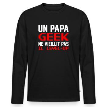 Papa Geek - T-shirt manches longues Premium bio Homme - noir - Devant - Nico (187cm)