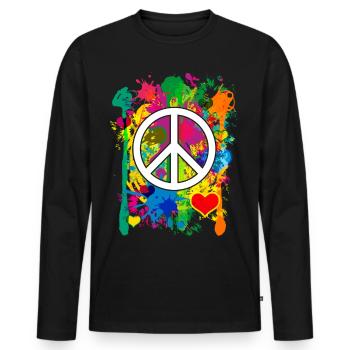 04 Peace Colorful Hearts Fabspritzer - Men's Premium Organic Long Sleeve Shirt - black - Front - Nico (187cm)