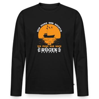 Rügen Urlaub - Ich muss nur nach Rügen - Männer Premium Bio Langarmshirt - Schwarz - Vorne - Nico (187cm)