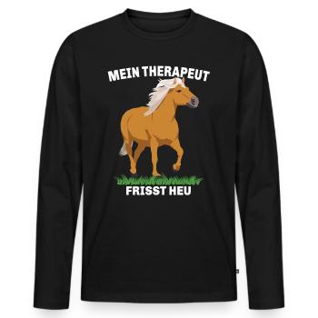 Haflinger Pferd - Mein Therapeut frisst Heu - Männer Premium Bio Langarmshirt - Schwarz - Vorne - Nico (187cm)