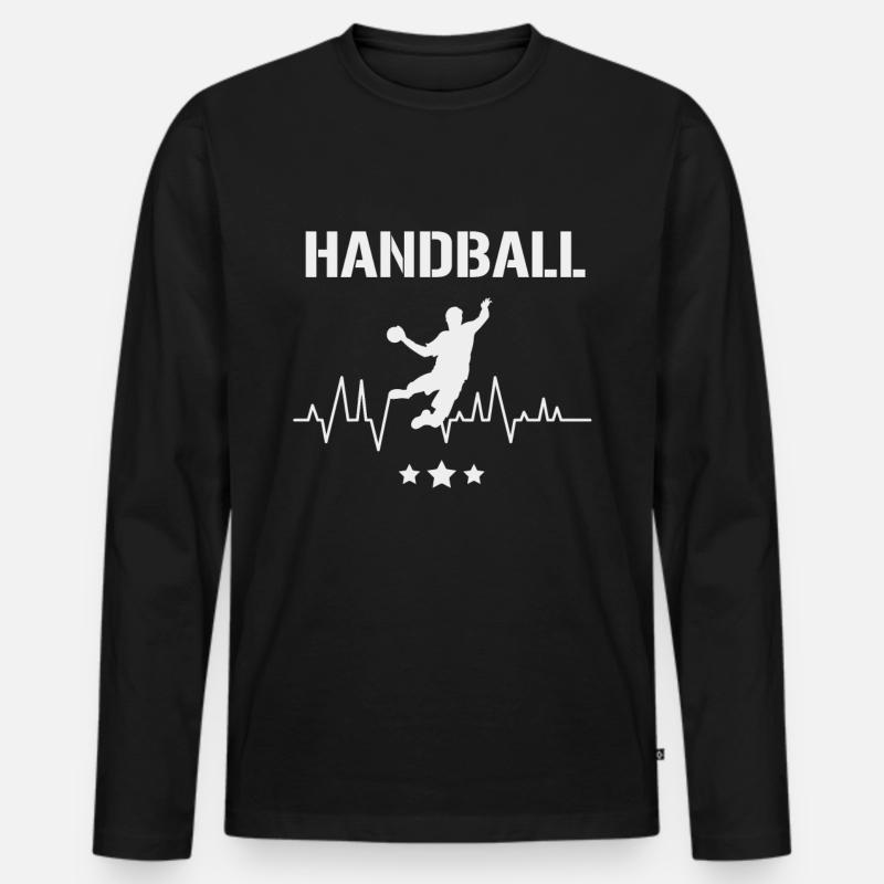Handball EKG Herzschlag Puls Sprungwurf - Männer Premium Bio Langarmshirt - Schwarz