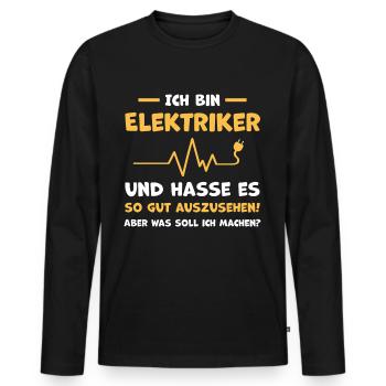 Elektriker Elektroniker Elektrotechnik Humor - Männer Premium Bio Langarmshirt - Schwarz - Vorne - Nico (187cm)