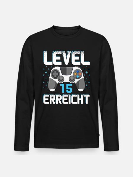 Level 15 Erreicht Gamer - Männer Premium Bio Langarmshirt - Schwarz