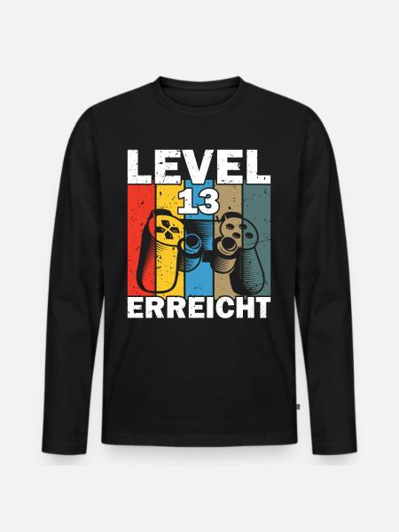 Level 13 Erreicht Gamer - Männer Premium Bio Langarmshirt - Schwarz