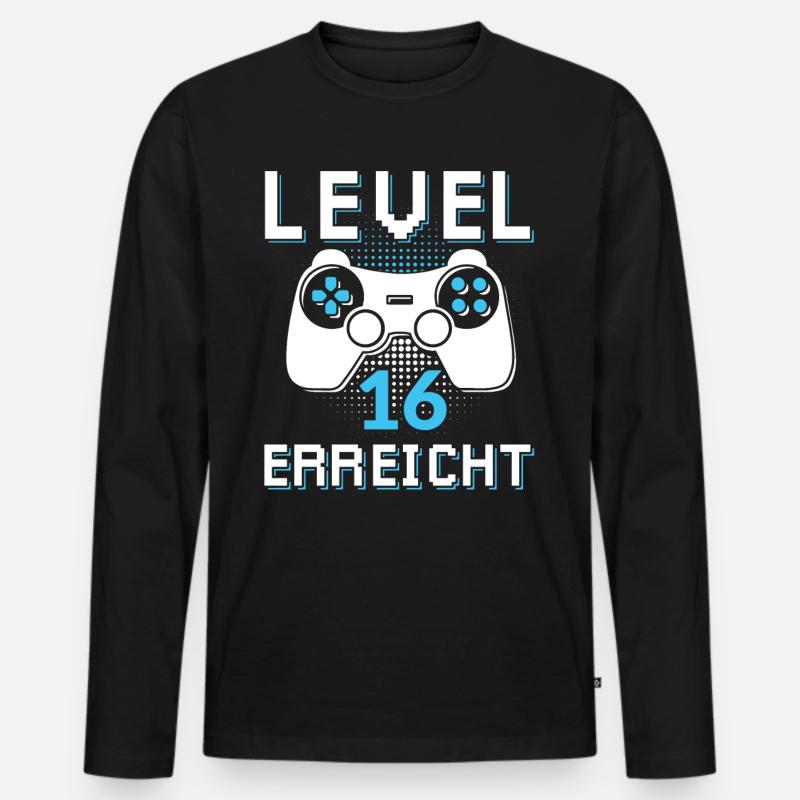 Level 16 Erreicht Gamer - Männer Premium Bio Langarmshirt - Schwarz