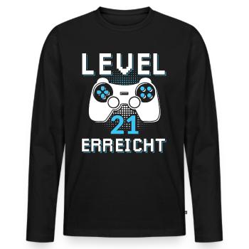 Level 21 Erreicht Gamer - Männer Premium Bio Langarmshirt - Schwarz - Vorne - Nico (187cm)