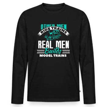 Proper Men Model Trains Model Making Gift - Men's Premium Organic Long Sleeve Shirt - black - Front - Nico (187cm)
