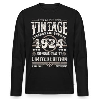 Legends are born in 1924 - Men's Premium Organic Long Sleeve Shirt - black - Front - Nico (187cm)