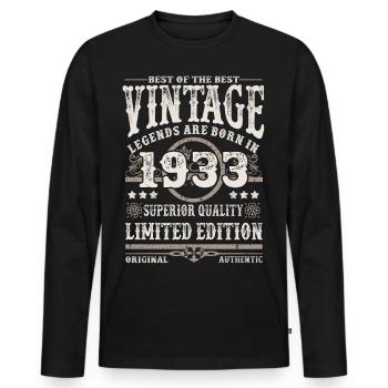 Les légendes sont nées en 1933 - T-shirt manches longues Premium bio Homme - noir - Devant - Nico (187cm)