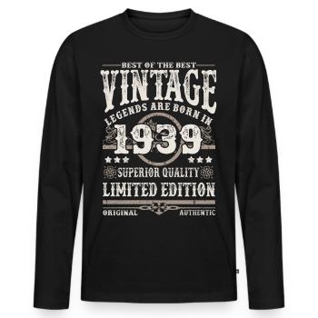 Legends are born in 1939 - Men's Premium Organic Long Sleeve Shirt - black - Front - Nico (187cm)
