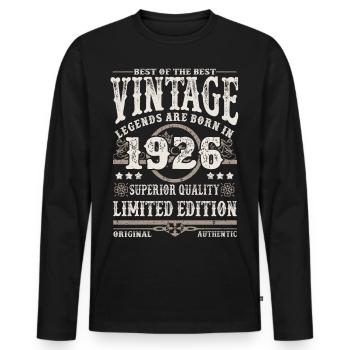 Legends are born in 1926 - Men's Premium Organic Long Sleeve Shirt - black - Front - Nico (187cm)