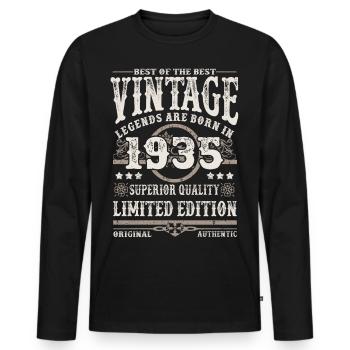Legends are born in 1935 - Men's Premium Organic Long Sleeve Shirt - black - Front - Nico (187cm)