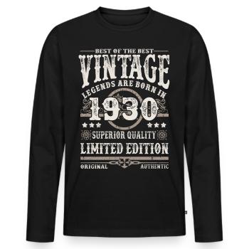 Legends are born in 1930 - Men's Premium Organic Long Sleeve Shirt - black - Front - Nico (187cm)