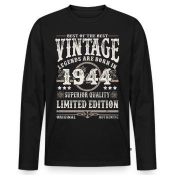 Legends are born in 1944 - Men's Premium Organic Long Sleeve Shirt - black - Front - Nico (187cm)
