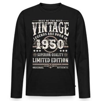 Legends are born in 1950 - Men's Premium Organic Long Sleeve Shirt - black - Front - Nico (187cm)