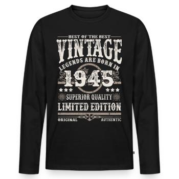Legends are born in 1945 - Men's Premium Organic Long Sleeve Shirt - black - Front - Nico (187cm)
