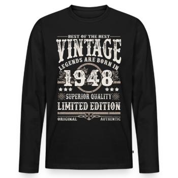 Legends are born in 1948 - Men's Premium Organic Long Sleeve Shirt - black - Front - Nico (187cm)