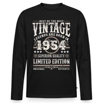 Legends are born in 1954 - Men's Premium Organic Long Sleeve Shirt - black - Front - Nico (187cm)