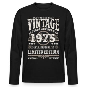 Legends are born in 1975 - Men's Premium Organic Long Sleeve Shirt - black - Front - Nico (187cm)
