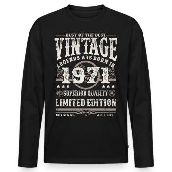 Legends are born in 1971 - Men's Premium Organic Long Sleeve Shirt - black - Front - Nico (187cm)