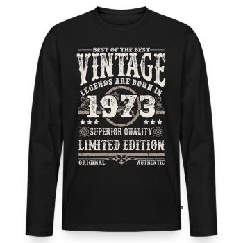Legends are born in 1973 - Men's Premium Organic Long Sleeve Shirt - black - Front - Nico (187cm)