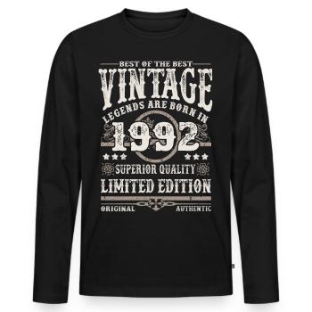 Legends are born in 1992 - Men's Premium Organic Long Sleeve Shirt - black - Front - Nico (187cm)