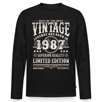 Legenden werden 1987 geboren - Männer Premium Bio Langarmshirt - Schwarz - Vorne - Nico (187cm)