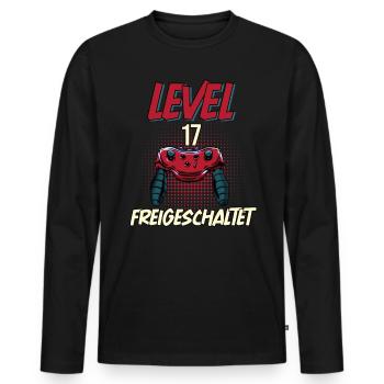 17. Geburtstag Level 17 freigeschaltet Gamer Party - Männer Premium Bio Langarmshirt - Schwarz - Vorne - Nico (187cm)