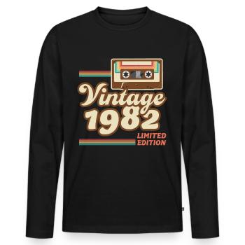 Millésime 1982 Année de construction Idée cadeau vintage rétro - T-shirt manches longues Premium bio Homme - noir - Devant - Nico (187cm)