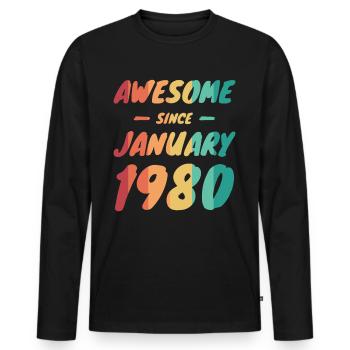 Né en 1980 Année de naissance Date de naissance - T-shirt manches longues Premium bio Homme - noir - Devant - Nico (187cm)
